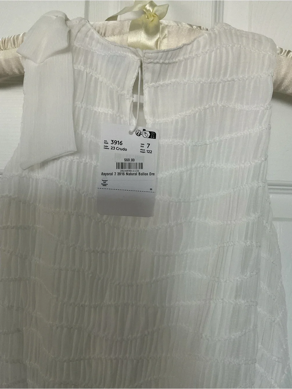 Mayoral White Textured Sleeveless Dress with Bow Accent NEW
